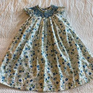 Blue Floral Smocked Girls' Dress